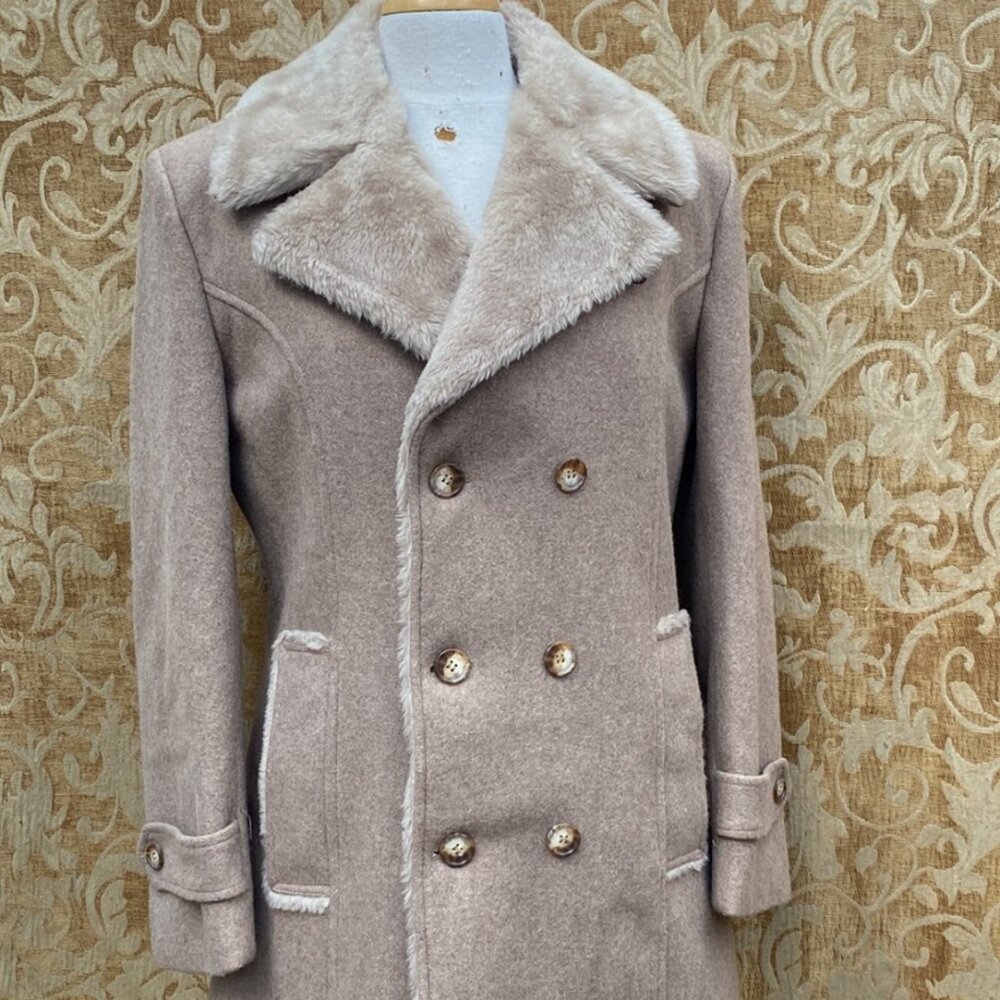 Vintage Laurentian Wool Coat Made in Canada | Faux Fur Collar Pea Coat
